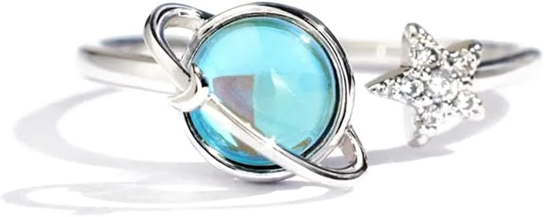 Rotatable Planet Ring for Daughter Anxiety Relief Spinner Fidget Rings Stress Fashion Star Moon Rings Unique Encouragement Gifts for Women Teen Girls Cubic Zirconia Promise Band Dainty Stacking