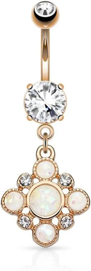 Round CZ Prong Set Opal Glitter Navel Ring 14G (Color: Rose Gold)