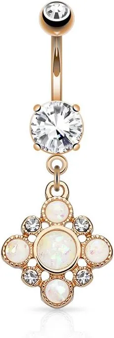 Round CZ Prong Set Opal Glitter Navel Ring 14G (Color: Rose Gold)