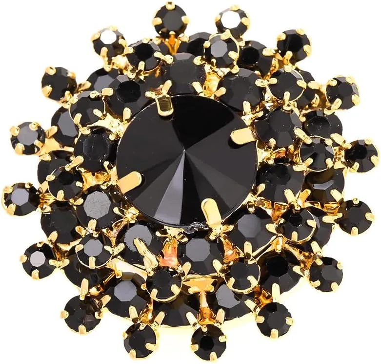 Round Rhinestone Ring for Women Black Crystal Disc Circle Open Statement Ring Party Engagement Promsie Finger Band Adjustable Jewelry
