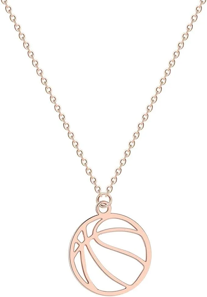 RTY Minimalist Hollow Basketball Pendant Necklace for Teens Sports Lover Friendship Gift