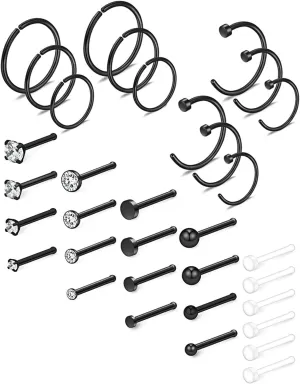 Ruifan 20G 18G Surgical Steel 1.5mm-3mm Flat Ball Clear Diamond CZ Nose Stud Rings Bone Pin Piercing Jewelry 16-34PCS