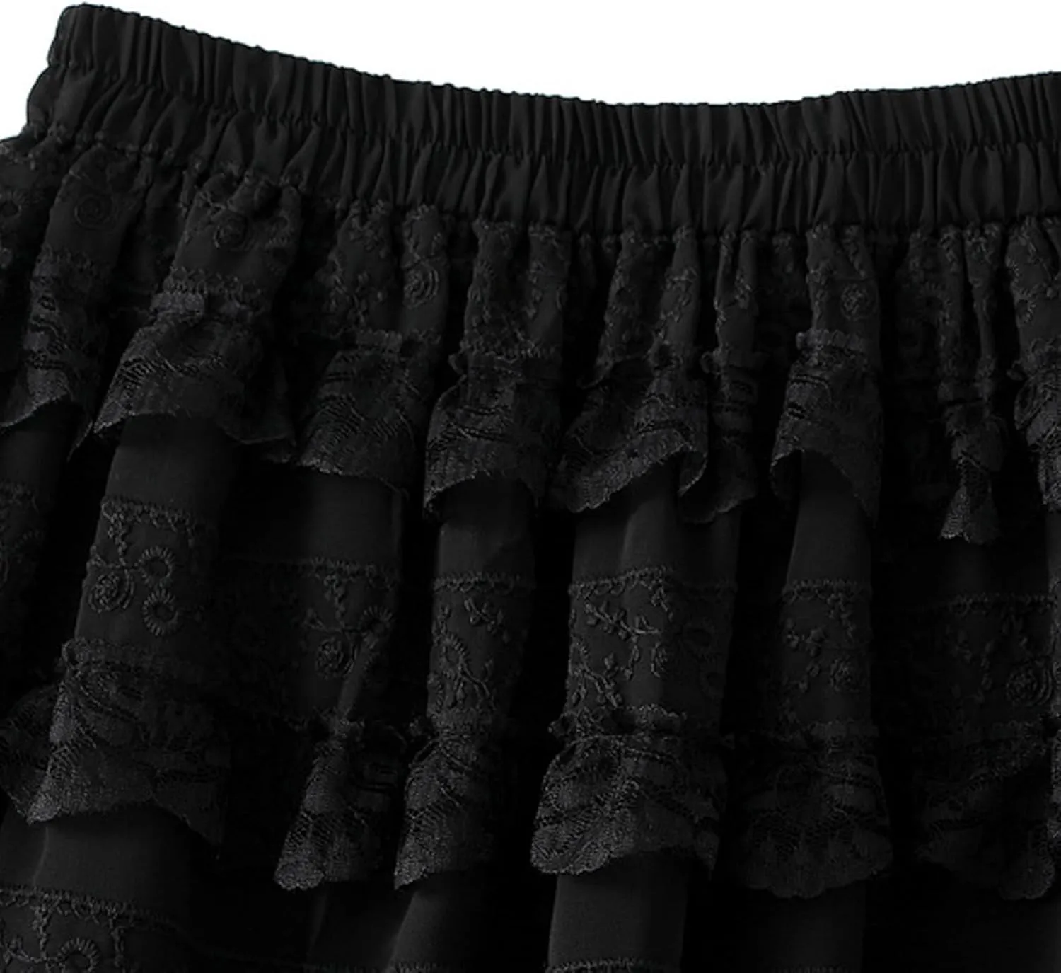Rvidbe Lace Maxi Skirts for Women Summer Casual Elastic Waist A-Line Pleated Layered Long Skirt Flowy Tiered Tulle Skirts
