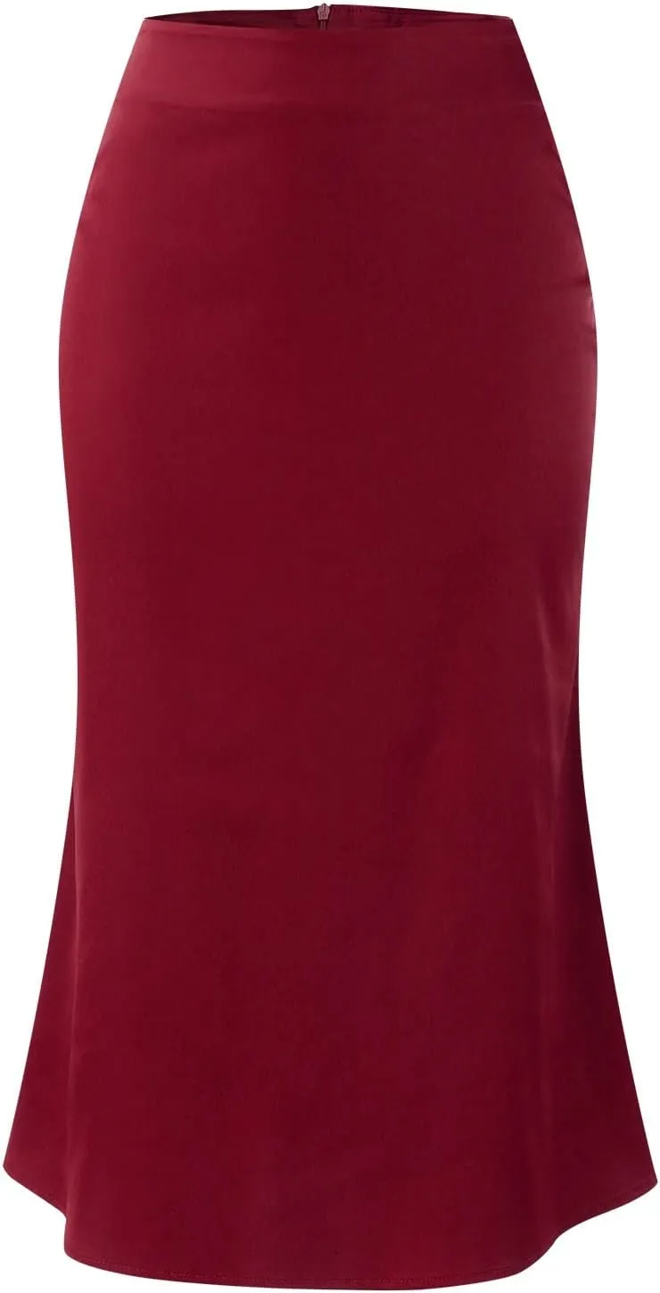 Rvidbe Women's Elastic High Waisted Midi Skirts Summer Dressy Casual Work Office Flowy A-Line Flared Stain Long Skirts