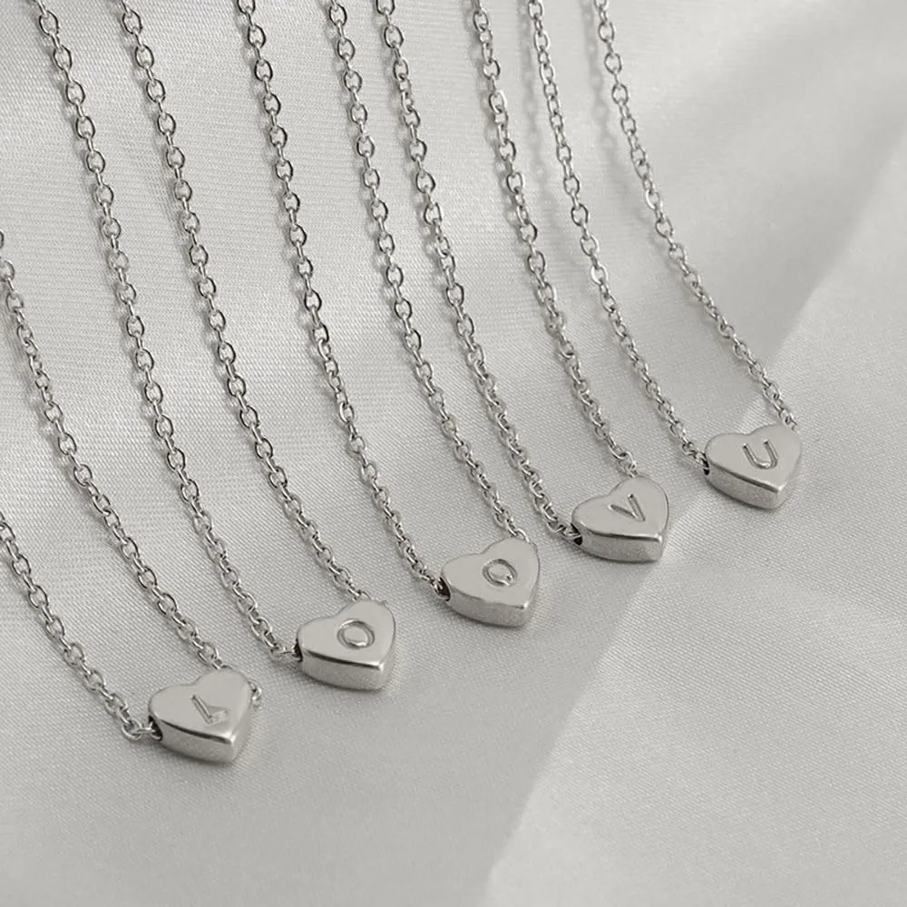 S925 Silver Heart Initial Necklace for Women.18 Inch Letter Choker Necklace Fine Jewelry