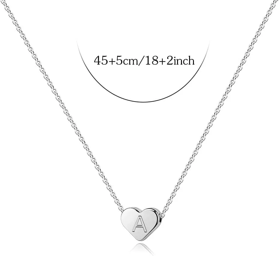 S925 Silver Heart Initial Necklace for Women.18 Inch Letter Choker Necklace Fine Jewelry
