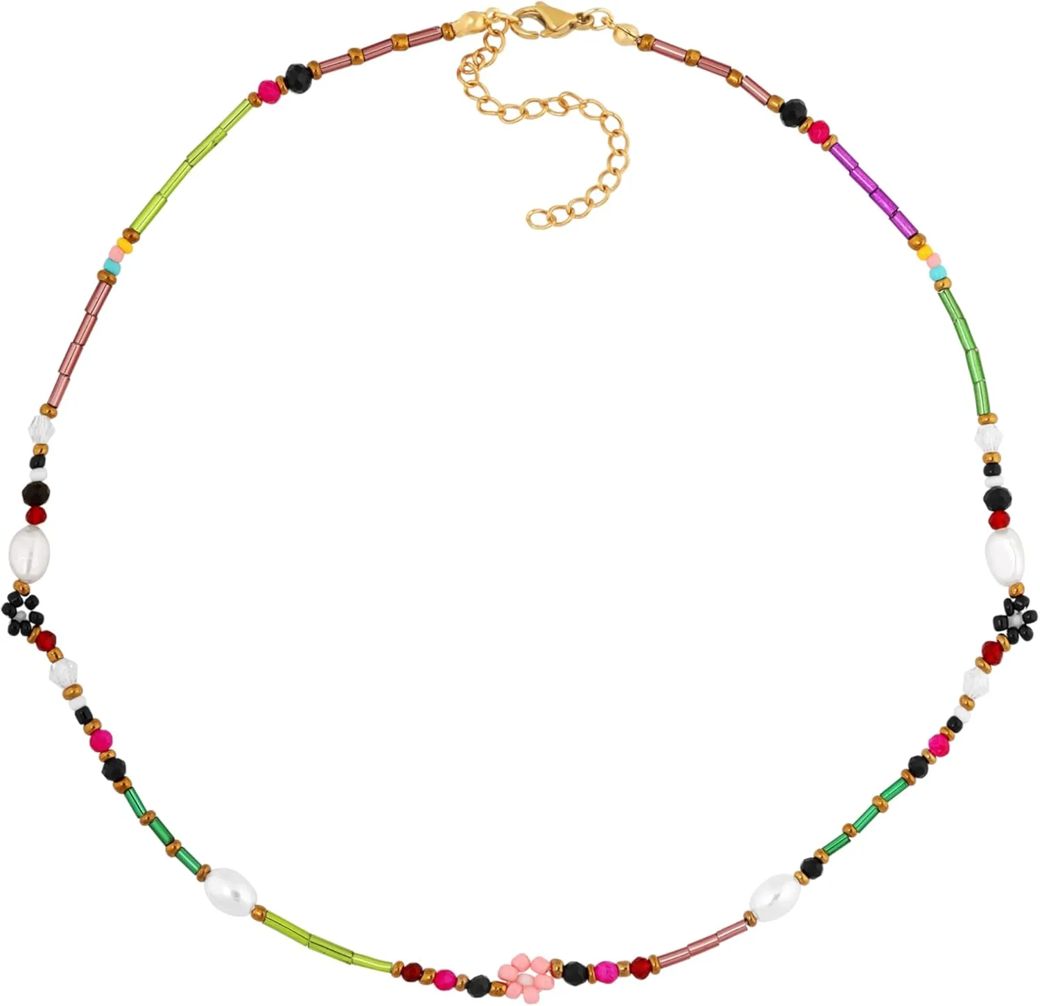 Sacina Colorful Bead Choker Flower Choker, Hippie Y2k Summer Necklace, Christmas Jewelry Gift for Women
