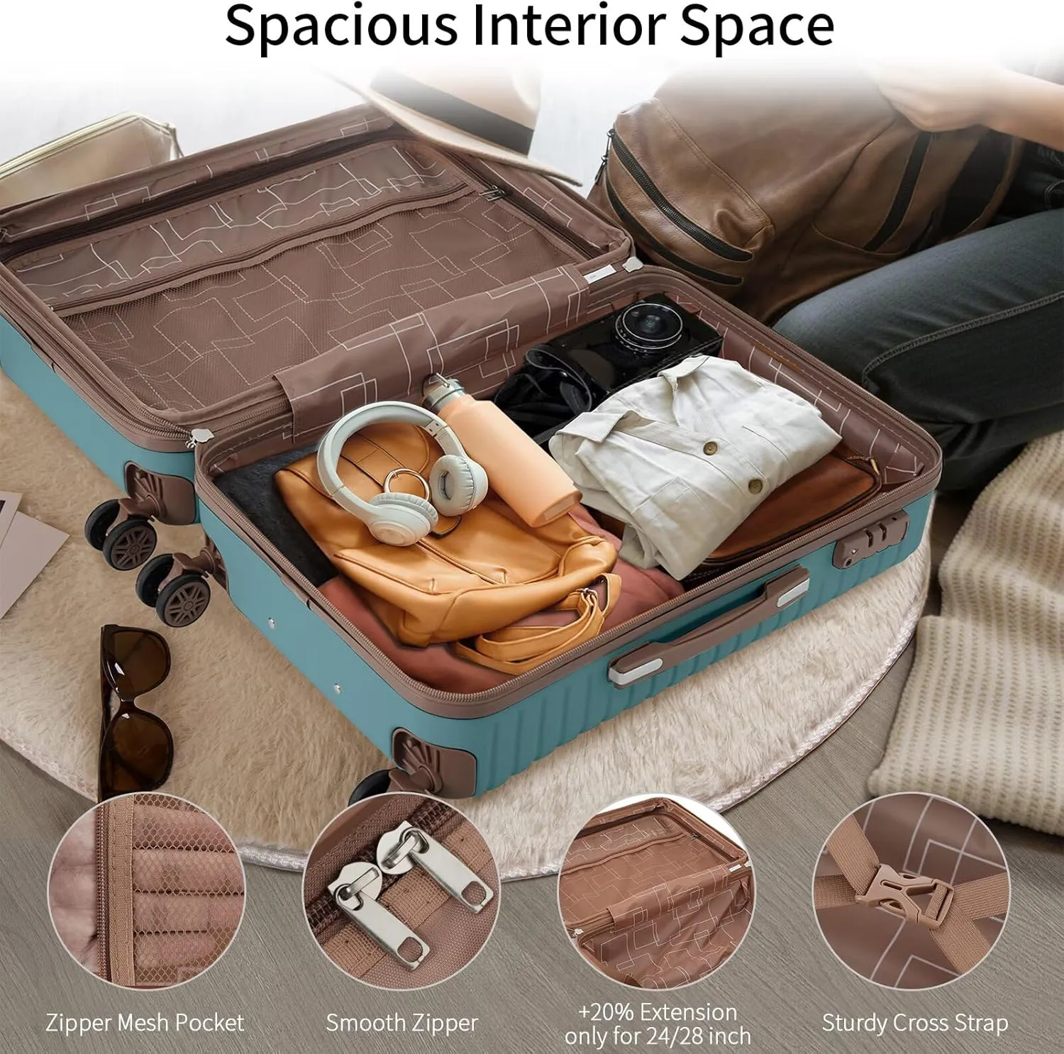 Sage Green Large Luggage Set of 4 Piece for Family Travel, Expandable Suitcases Sets with TSA Lock & Spinner Wheels, Durable ABS Carry On Luggage(Sage Green, 16/20/24/28)