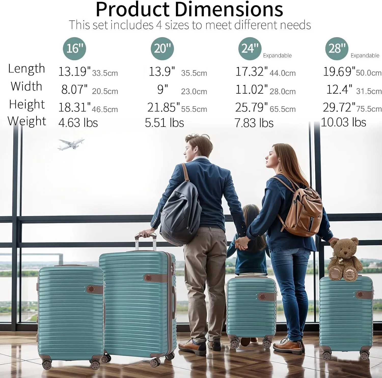 Sage Green Large Luggage Set of 4 Piece for Family Travel, Expandable Suitcases Sets with TSA Lock & Spinner Wheels, Durable ABS Carry On Luggage(Sage Green, 16/20/24/28)