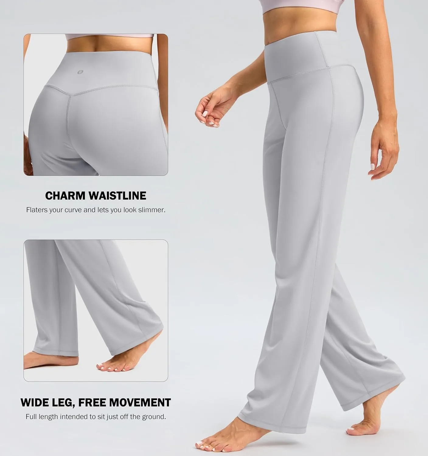SANTINY Yoga Pants Women 30.5"/32" High Waist Stretch Comfy Lounge Dress Athletic Wide Leg Pants