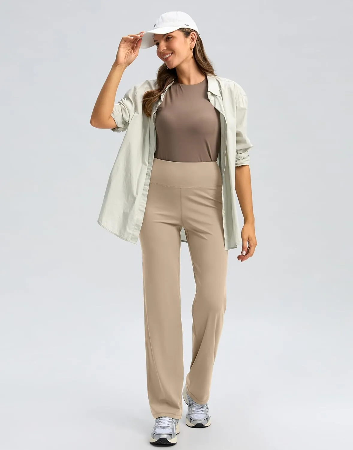 SANTINY Yoga Pants Women 30.5"/32" High Waist Stretch Comfy Lounge Dress Athletic Wide Leg Pants