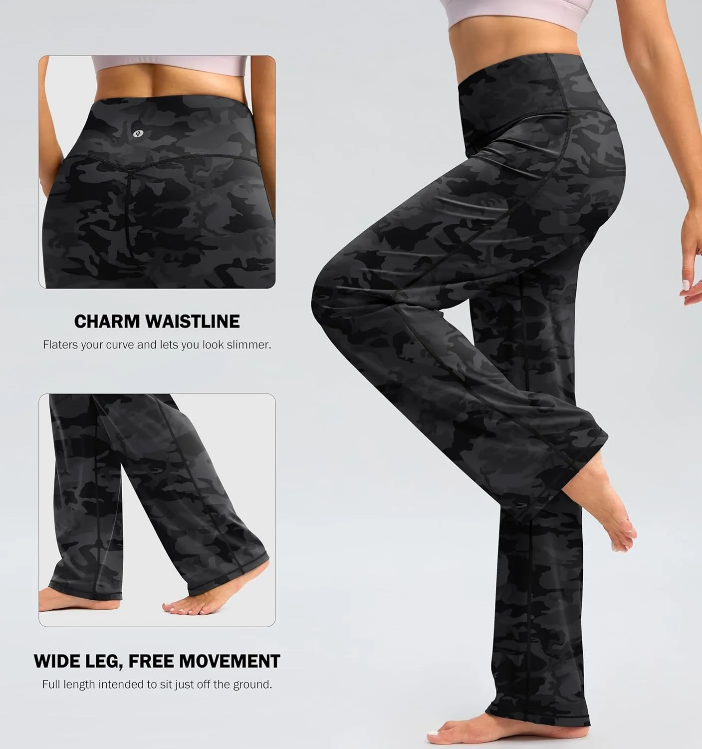 SANTINY Yoga Pants Women 30.5"/32" High Waist Stretch Comfy Lounge Dress Athletic Wide Leg Pants