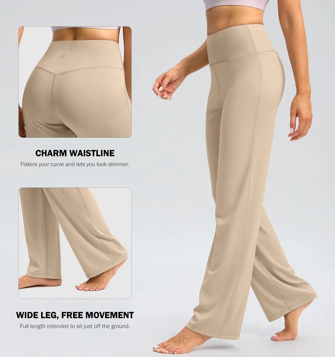 SANTINY Yoga Pants Women 30.5"/32" High Waist Stretch Comfy Lounge Dress Athletic Wide Leg Pants