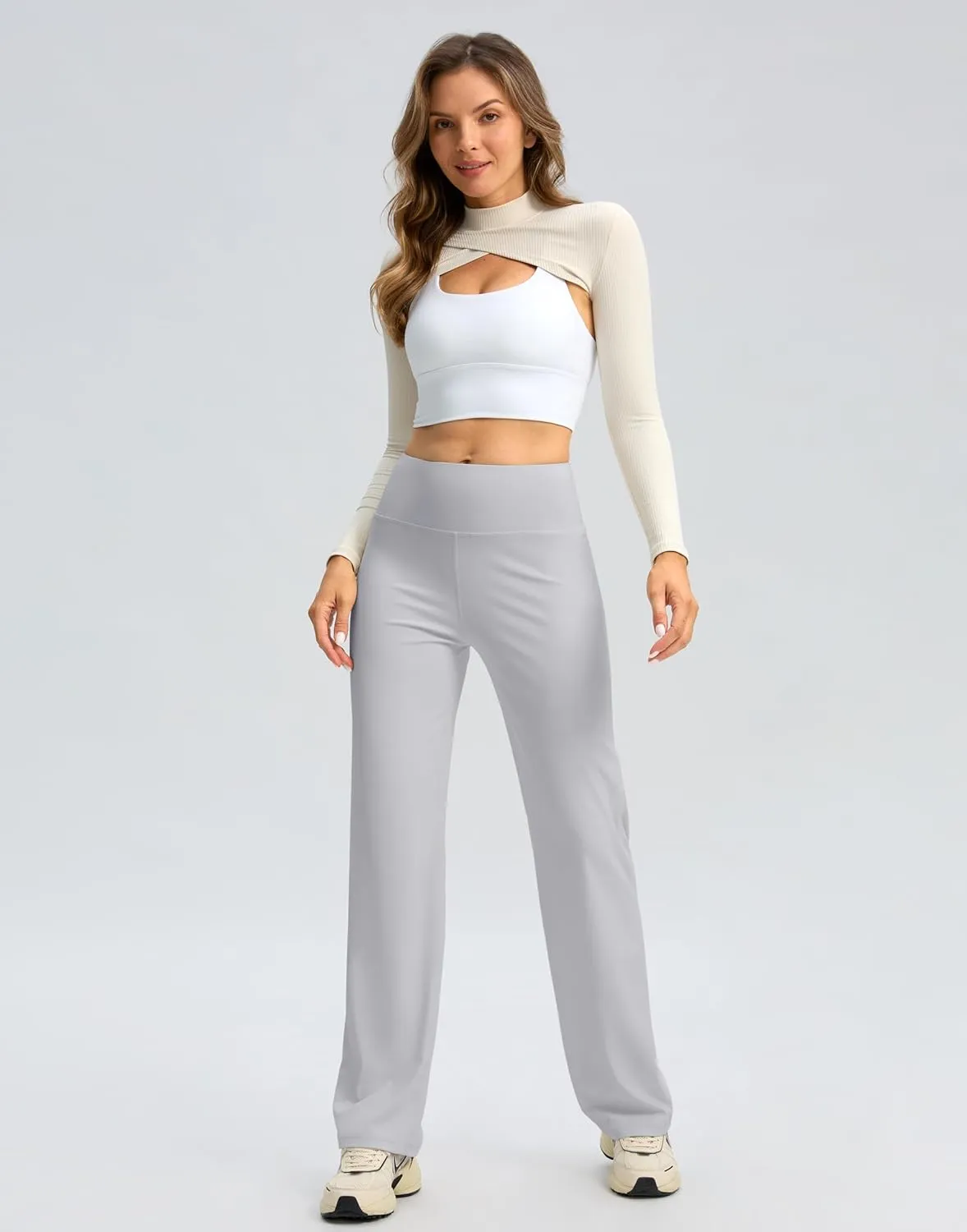 SANTINY Yoga Pants Women 30.5"/32" High Waist Stretch Comfy Lounge Dress Athletic Wide Leg Pants