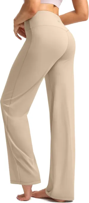 SANTINY Yoga Pants Women 30.5"/32" High Waist Stretch Comfy Lounge Dress Athletic Wide Leg Pants