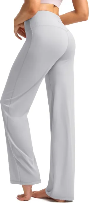 SANTINY Yoga Pants Women 30.5"/32" High Waist Stretch Comfy Lounge Dress Athletic Wide Leg Pants