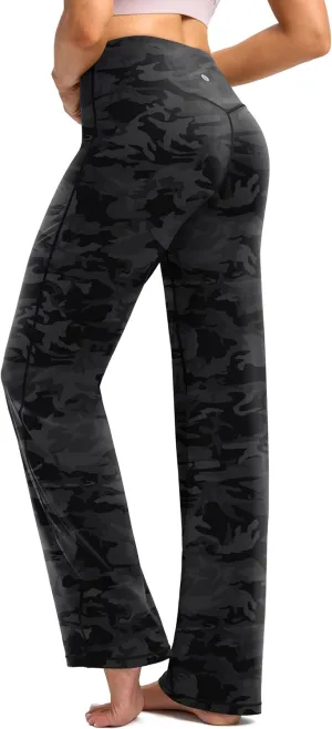 SANTINY Yoga Pants Women 30.5"/32" High Waist Stretch Comfy Lounge Dress Athletic Wide Leg Pants