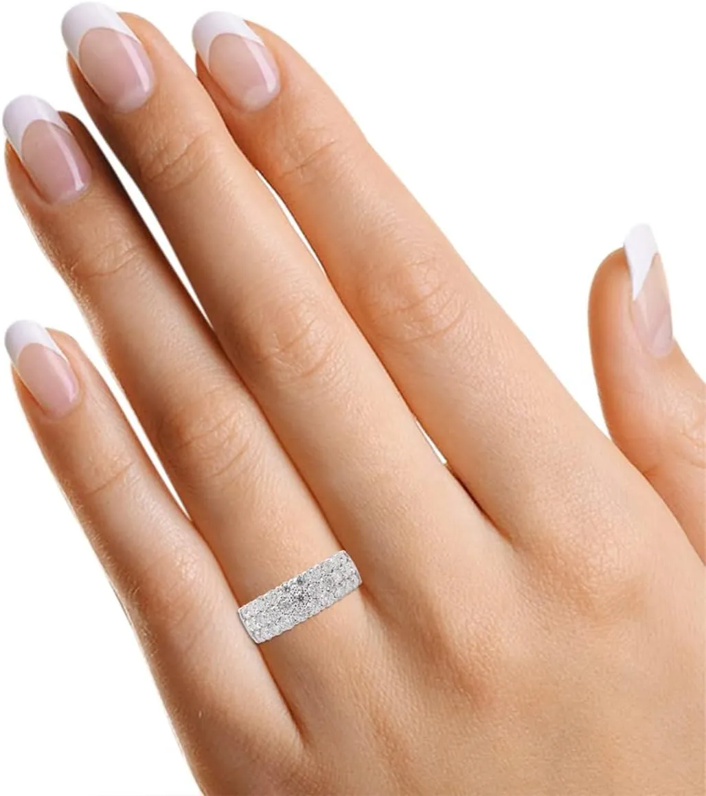 SAVEARTH DIAMONDS 1 1/2 Ctw Lab Created Moissanite & Lab Grown Diamond 3-Row Half Eternity Anniversary Band Ring For Women In 14K Gold Plated Sterling Silver (1.50 Cttw), Gift For Her