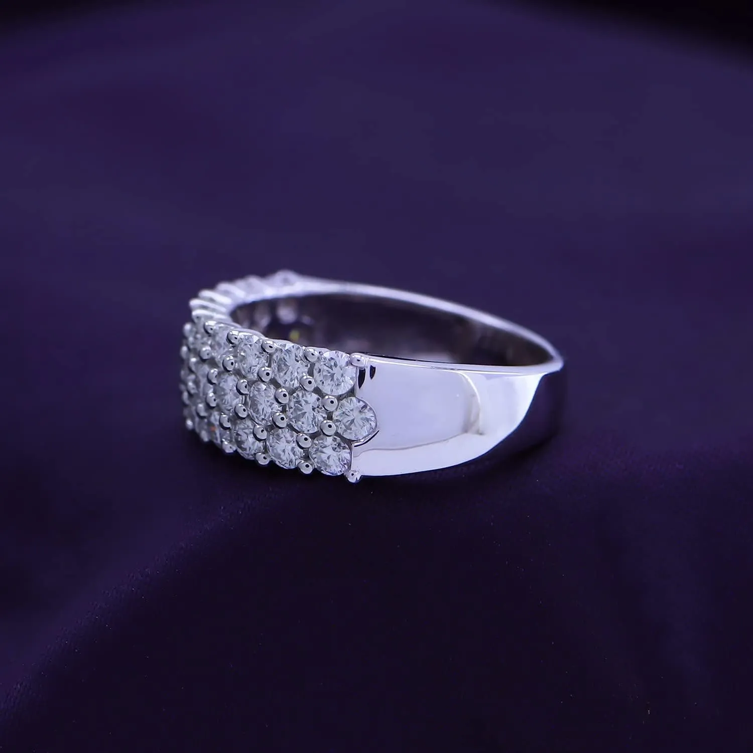 SAVEARTH DIAMONDS 1 1/2 Ctw Lab Created Moissanite & Lab Grown Diamond 3-Row Half Eternity Anniversary Band Ring For Women In 14K Gold Plated Sterling Silver (1.50 Cttw), Gift For Her
