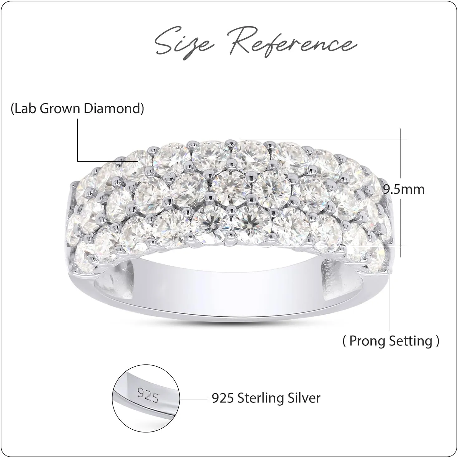 SAVEARTH DIAMONDS 1 1/2 Ctw Lab Created Moissanite & Lab Grown Diamond 3-Row Half Eternity Anniversary Band Ring For Women In 14K Gold Plated Sterling Silver (1.50 Cttw), Gift For Her