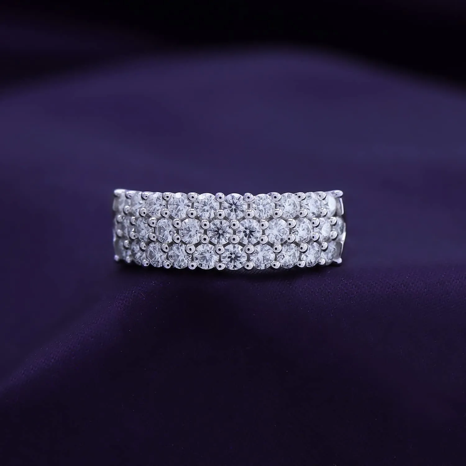 SAVEARTH DIAMONDS 1 1/2 Ctw Lab Created Moissanite & Lab Grown Diamond 3-Row Half Eternity Anniversary Band Ring For Women In 14K Gold Plated Sterling Silver (1.50 Cttw), Gift For Her