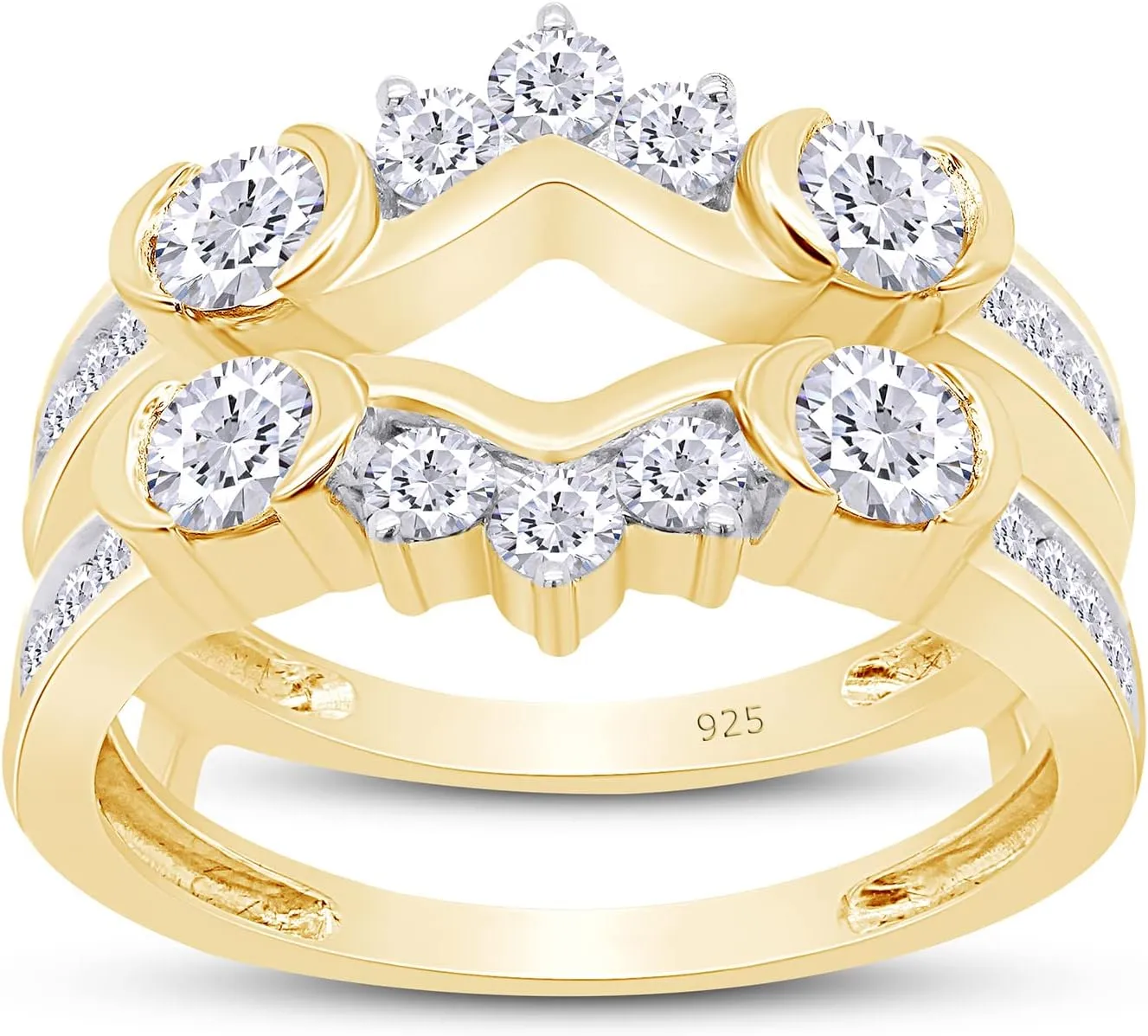 SAVEARTH DIAMONDS 1 Carat Lab Created Moissanite & Lab Grown Diamond Anniversary Wedding Solitaire Enhancer Guard Ring For Women 14K Gold Over Sterling Silver (1 Cttw), Gift For Her