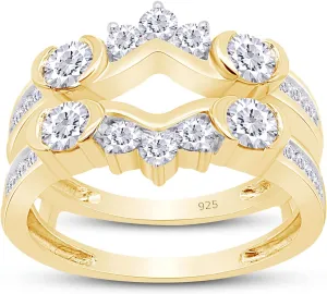 SAVEARTH DIAMONDS 1 Carat Lab Created Moissanite & Lab Grown Diamond Anniversary Wedding Solitaire Enhancer Guard Ring For Women 14K Gold Over Sterling Silver (1 Cttw), Gift For Her