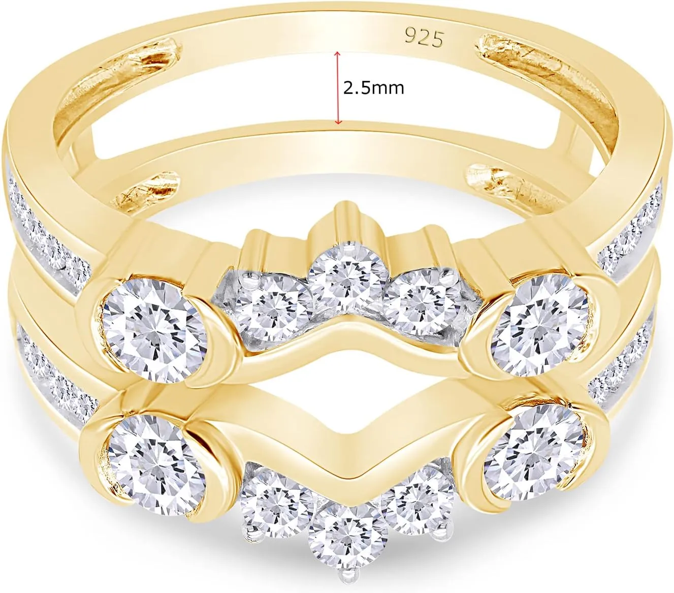 SAVEARTH DIAMONDS 1 Carat Lab Created Moissanite & Lab Grown Diamond Anniversary Wedding Solitaire Enhancer Guard Ring For Women 14K Gold Over Sterling Silver (1 Cttw), Gift For Her