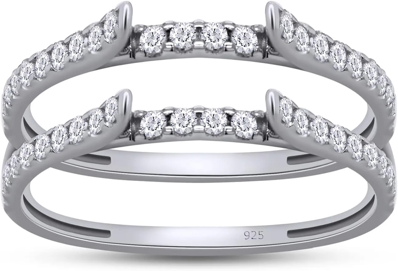 SAVEARTH DIAMONDS 1/2 ct t.w Lab Created Moissanite & Lab Grown Diamond Cathedral Enhancer Ring Guard For Women In 14K Gold Over Sterling Silver (0.50 Cttw), Gift For Her