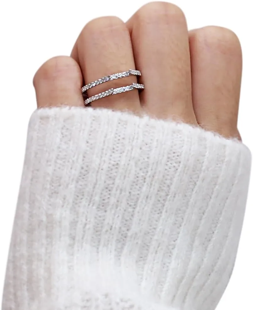 SAVEARTH DIAMONDS 1/2 ct t.w Lab Created Moissanite & Lab Grown Diamond Cathedral Enhancer Ring Guard For Women In 14K Gold Over Sterling Silver (0.50 Cttw), Gift For Her