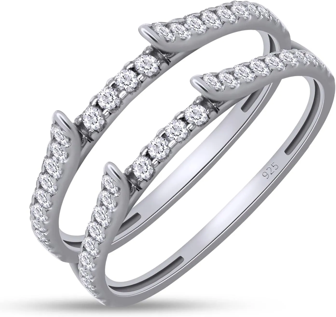 SAVEARTH DIAMONDS 1/2 ct t.w Lab Created Moissanite & Lab Grown Diamond Cathedral Enhancer Ring Guard For Women In 14K Gold Over Sterling Silver (0.50 Cttw), Gift For Her