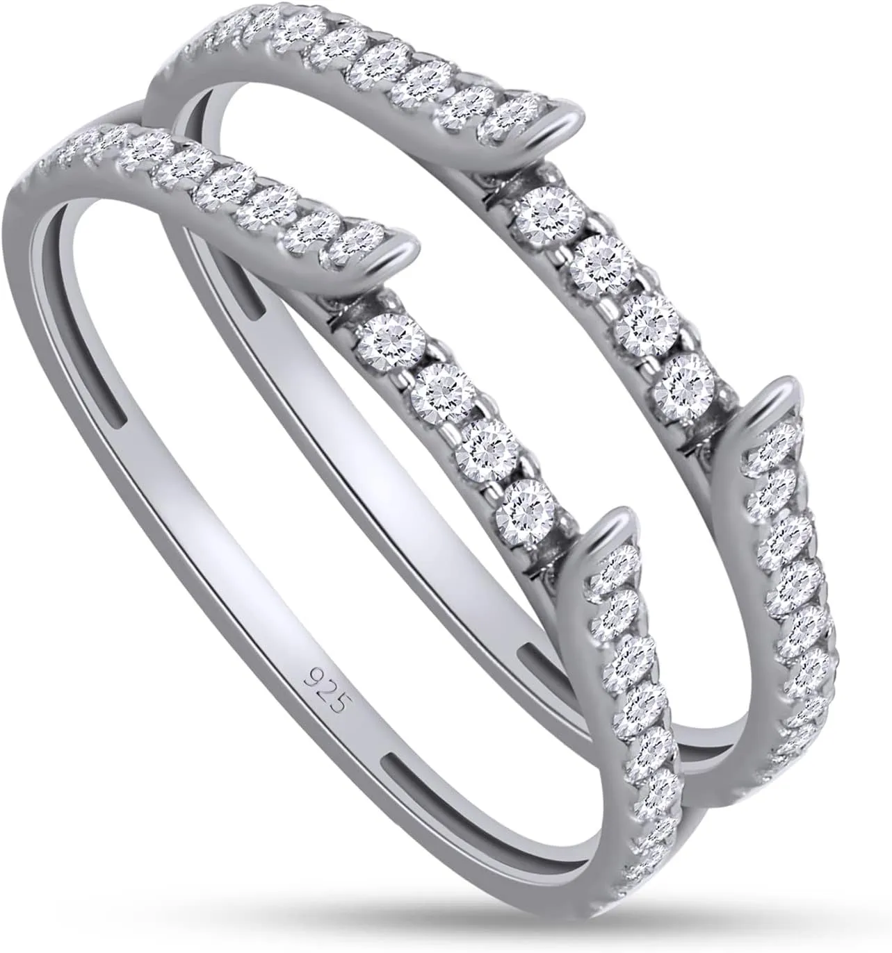 SAVEARTH DIAMONDS 1/2 ct t.w Lab Created Moissanite & Lab Grown Diamond Cathedral Enhancer Ring Guard For Women In 14K Gold Over Sterling Silver (0.50 Cttw), Gift For Her