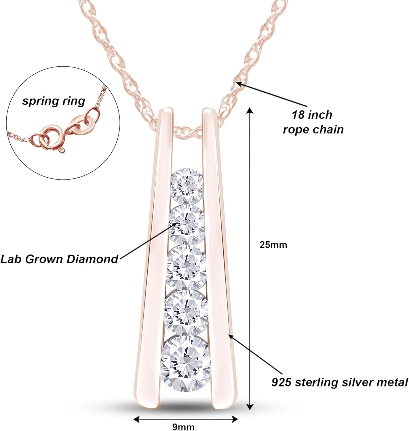 SAVEARTH DIAMONDS 1.25 Carat Lab Created Moissanite & Lab Grown Diamond Five Stone Journey Bar Pendant Necklace In 14k Gold Over Sterling Silver Jewelry With 18" Chain, Gift For Her