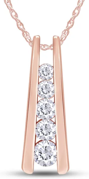 SAVEARTH DIAMONDS 1.25 Carat Lab Created Moissanite & Lab Grown Diamond Five Stone Journey Bar Pendant Necklace In 14k Gold Over Sterling Silver Jewelry With 18" Chain, Gift For Her