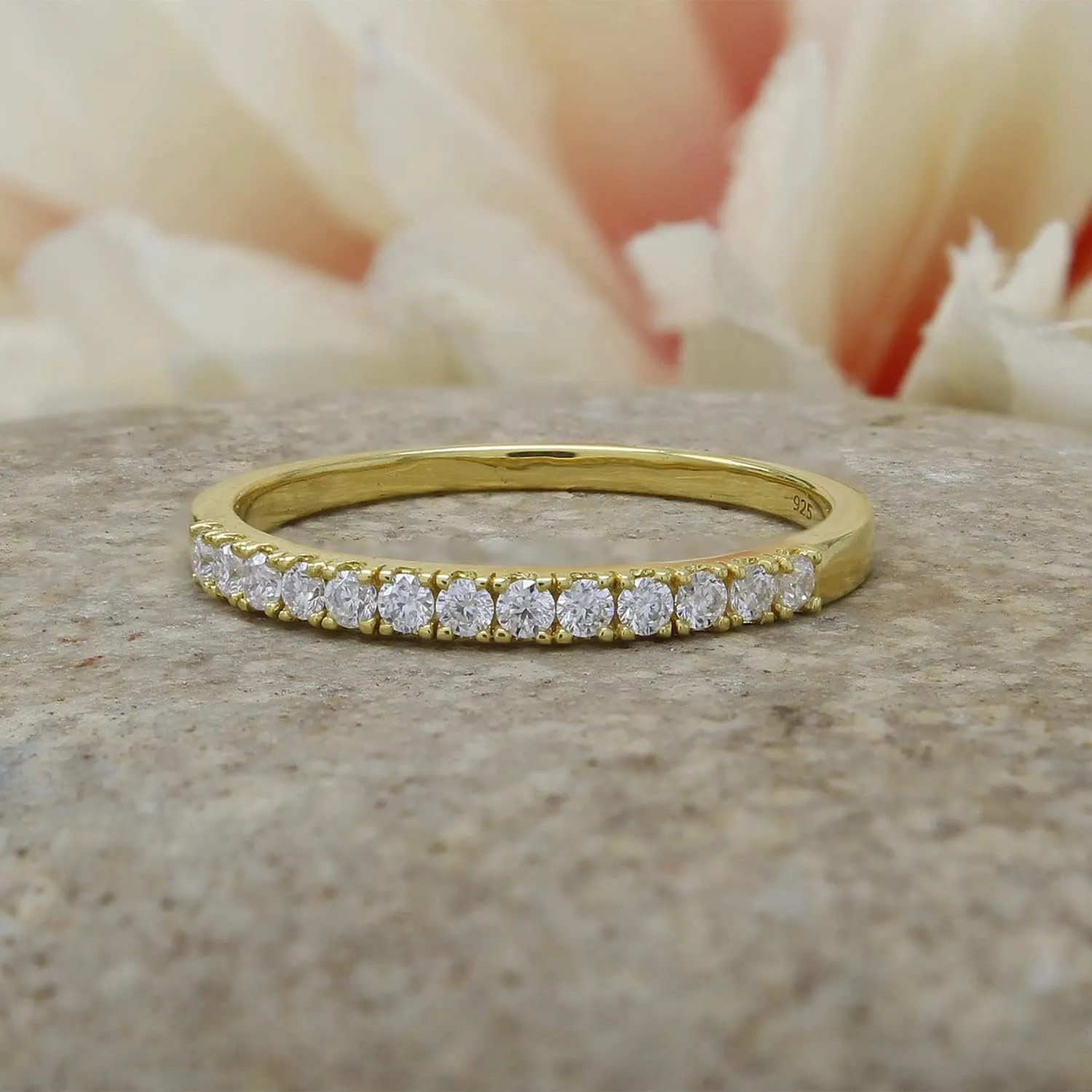 SAVEARTH DIAMONDS 1/3 ct. t.w Round Lab Created Moissanite & Lab Grown Diamond Half Eternity Wedding Band Ring In 14k Gold Over Sterling Silver (0.33 Cttw), Gift For Her