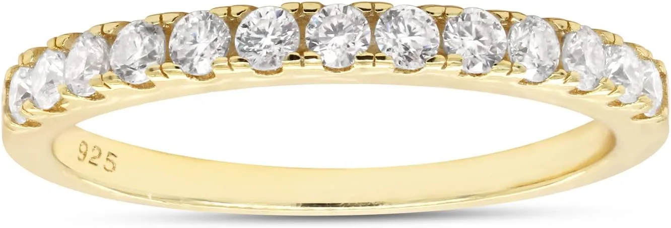 SAVEARTH DIAMONDS 1/3 ct. t.w Round Lab Created Moissanite & Lab Grown Diamond Half Eternity Wedding Band Ring In 14k Gold Over Sterling Silver (0.33 Cttw), Gift For Her