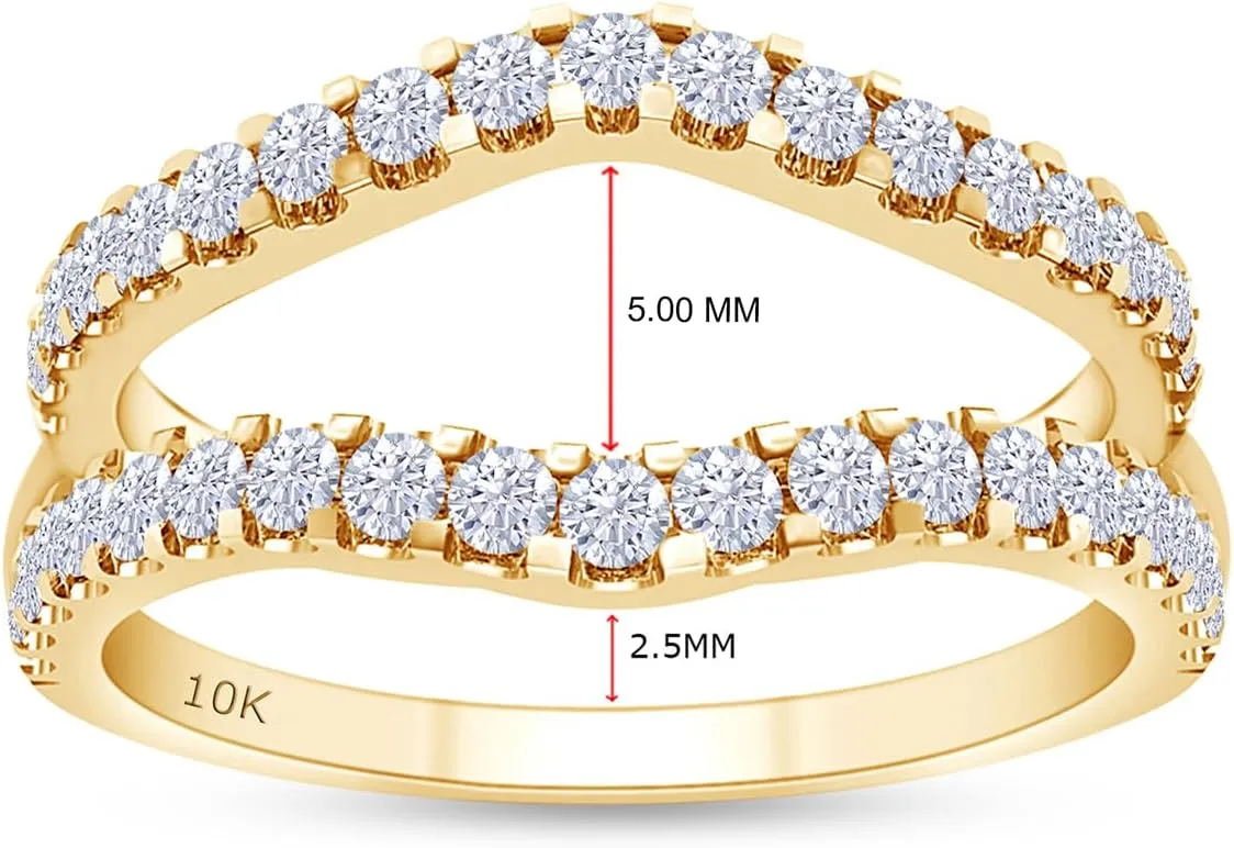 SAVEARTH DIAMONDS IGI Certified Lab Grown Diamond Curved Enhancer Guard Ring For Engagement (10K/14K Solid Gold) 1.20 Cttw Round Shape Wedding Bands for Women (G-H Color, VS-SI Clarity)