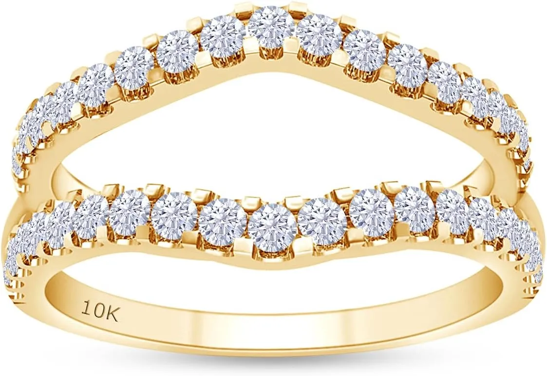 SAVEARTH DIAMONDS IGI Certified Lab Grown Diamond Curved Enhancer Guard Ring For Engagement (10K/14K Solid Gold) 1.20 Cttw Round Shape Wedding Bands for Women (G-H Color, VS-SI Clarity)
