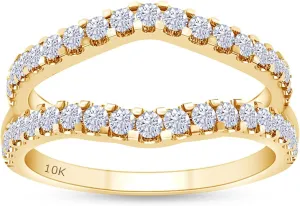 SAVEARTH DIAMONDS IGI Certified Lab Grown Diamond Curved Enhancer Guard Ring For Engagement (10K/14K Solid Gold) 1.20 Cttw Round Shape Wedding Bands for Women (G-H Color, VS-SI Clarity)