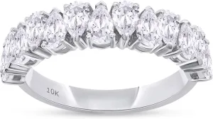 SAVEARTH DIAMONDS Pear Shape Half Eternity Wedding Band Ring For Women (10K Solid Gold) 1.20 Carat IGI Certified Lab Grown Diamond Stackable Promise Anniversary Ring Gift For Women