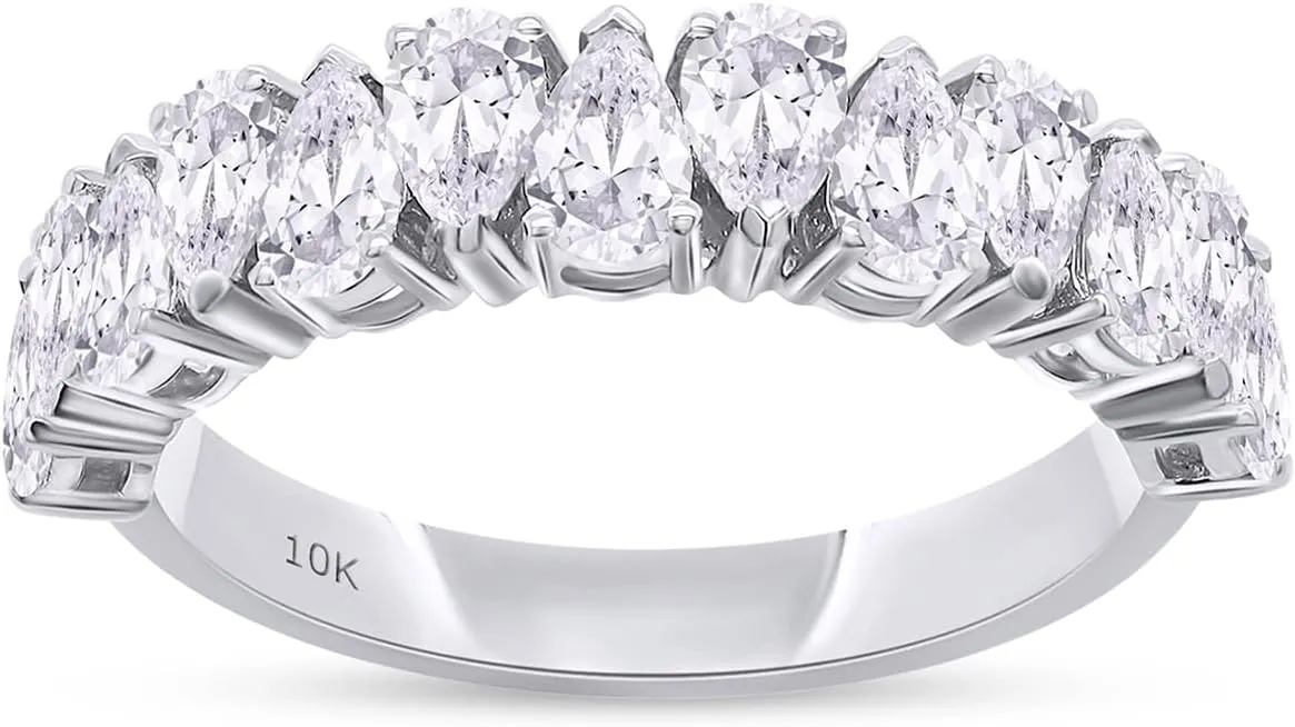 SAVEARTH DIAMONDS Pear Shape Half Eternity Wedding Band Ring For Women (10K Solid Gold) 1.20 Carat IGI Certified Lab Grown Diamond Stackable Promise Anniversary Ring Gift For Women
