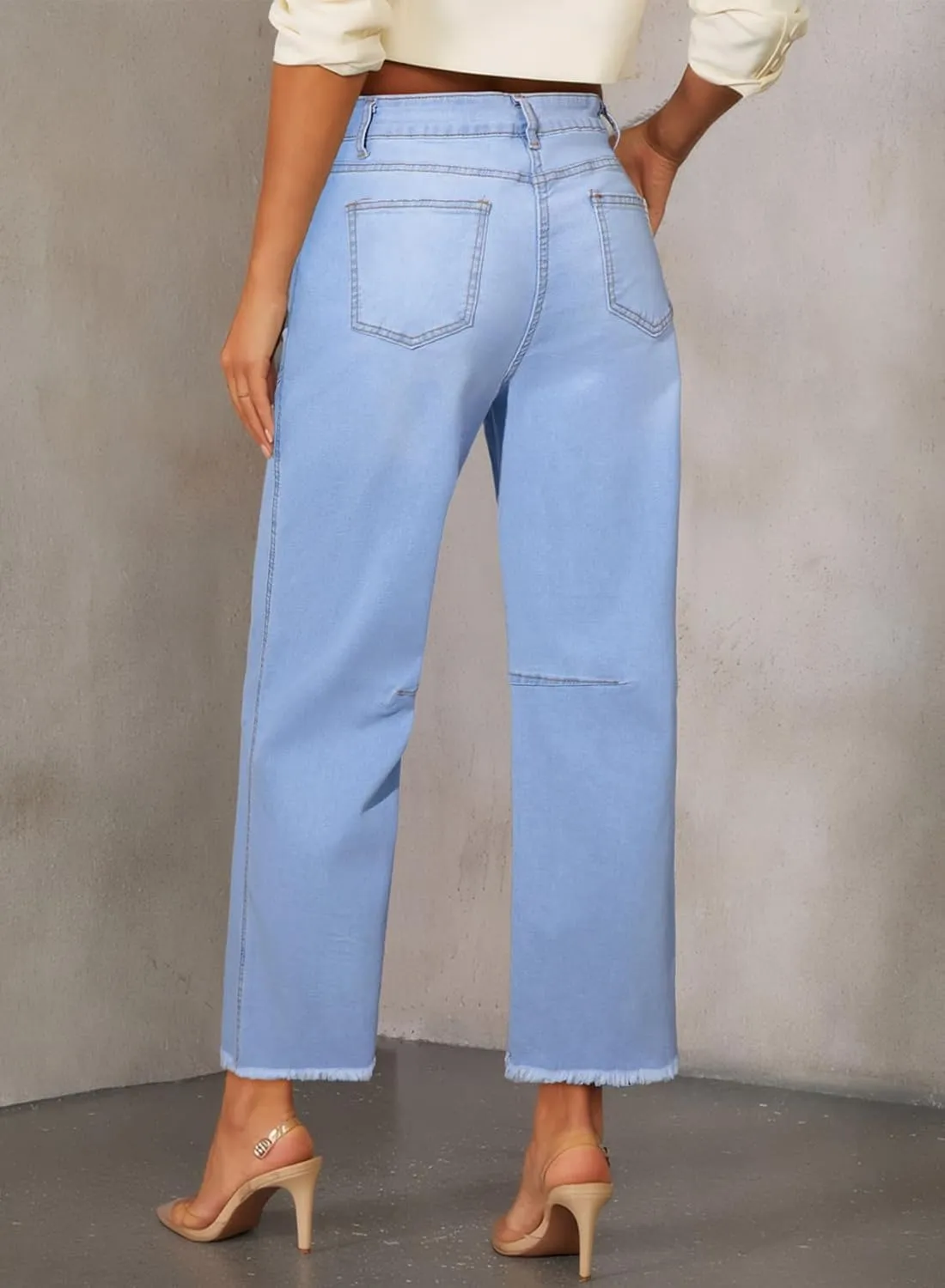 SHEWIN Straight Leg Jeans for Women High Waisted Stretchy Jeans Wide Leg Ankle Denim Pants with Pockets