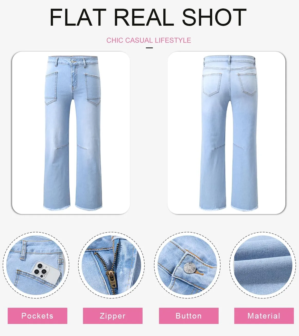 SHEWIN Straight Leg Jeans for Women High Waisted Stretchy Jeans Wide Leg Ankle Denim Pants with Pockets