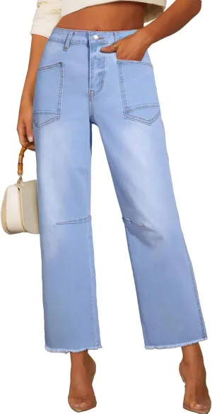 SHEWIN Straight Leg Jeans for Women High Waisted Stretchy Jeans Wide Leg Ankle Denim Pants with Pockets