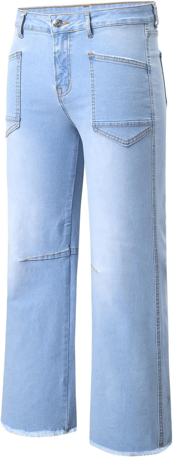 SHEWIN Straight Leg Jeans for Women High Waisted Stretchy Jeans Wide Leg Ankle Denim Pants with Pockets