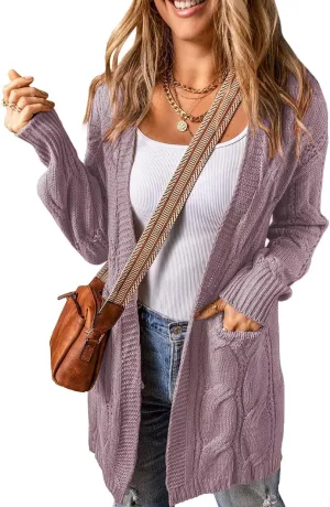 SHEWIN Women Open Front Side Slit 2024 Long Sleeve Oversized Cardigan Sweaters Knit Coats with Pockrts