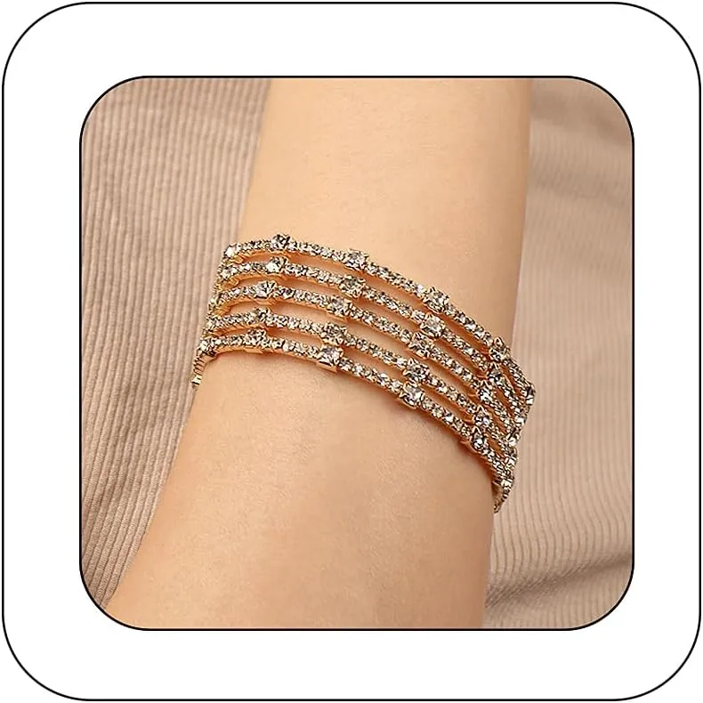 Shining Layered Crystal Bracelet Cuff for Women Vintage Rhinestone Half Open Cuff Bangle Wrist Bracelet Bride Wedding Bracelet Jewelry