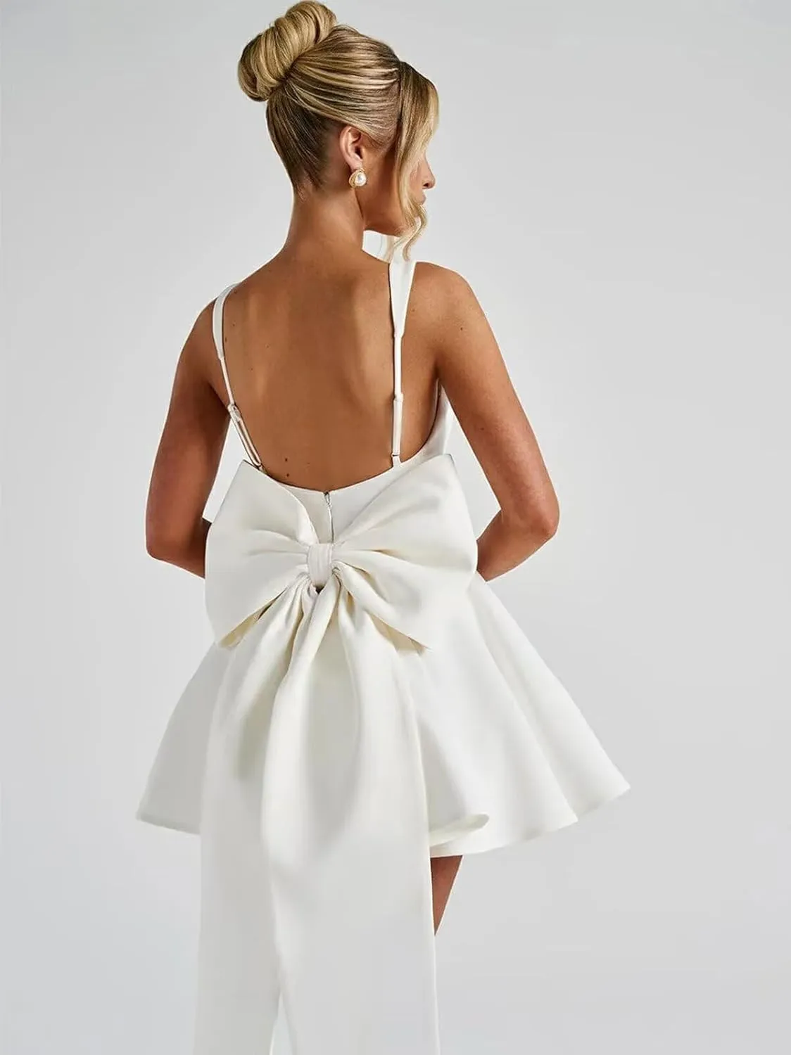 Short Satin Homecoming Dresses with Bow A Line Corset Open Back Mini Cocktail Party Gown