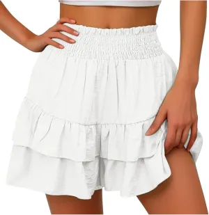 Shorts for Women Y2k Summer 2024 Elastic High Waisted Cute Mini Ruffle Shorts Fashion Floral Pleated Hem Flowy Shorts