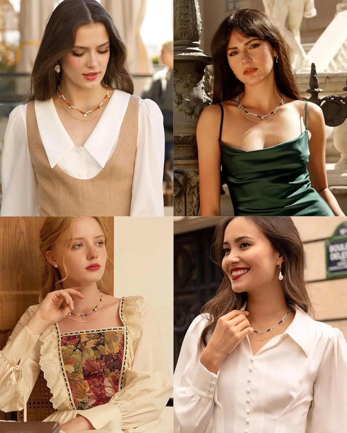 shownii Gold Necklaces for Women Beaded Necklace 14k Gold Plated Dainty Necklace Layered Choker Necklaces for Women Trendy Gold Necklace Jewelry Gifts for Women